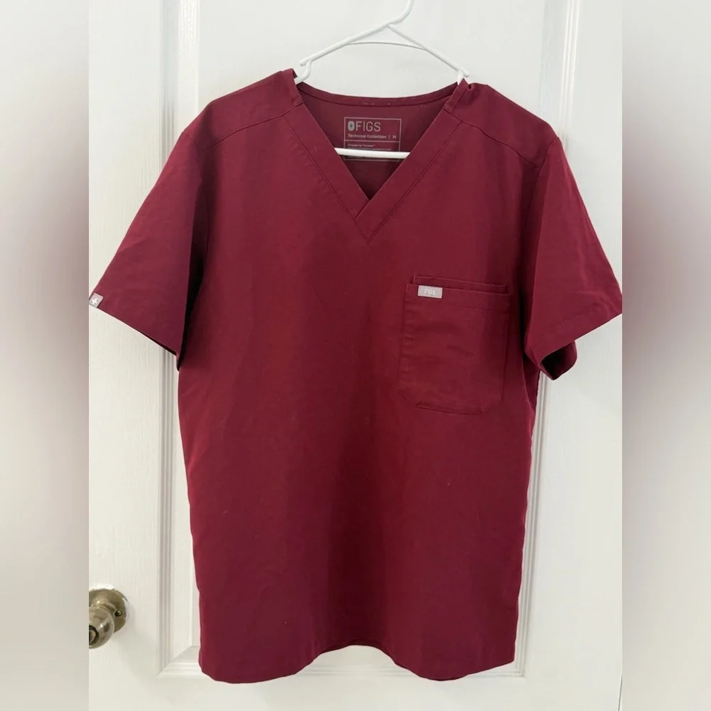 Figs Leon Men's Burgundy Scrub Top (Size M)